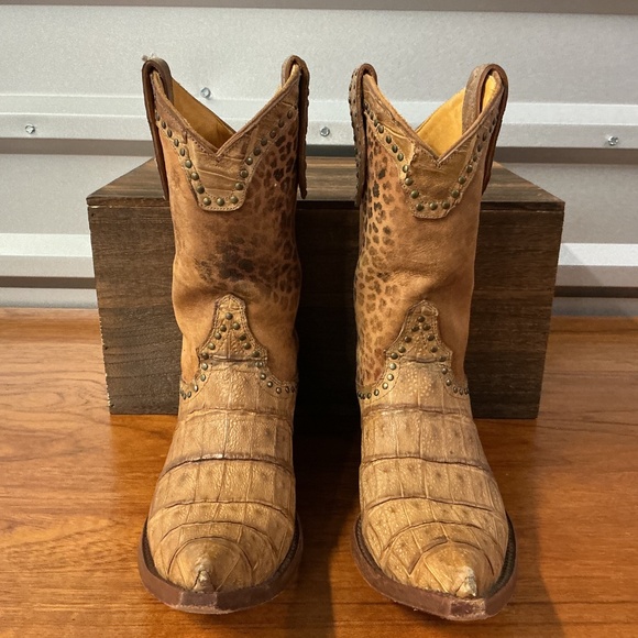 Old Gringo Women Brown Leather Animal Print Croc Studded Cowgirl Boot 7.5 - Picture 2 of 12